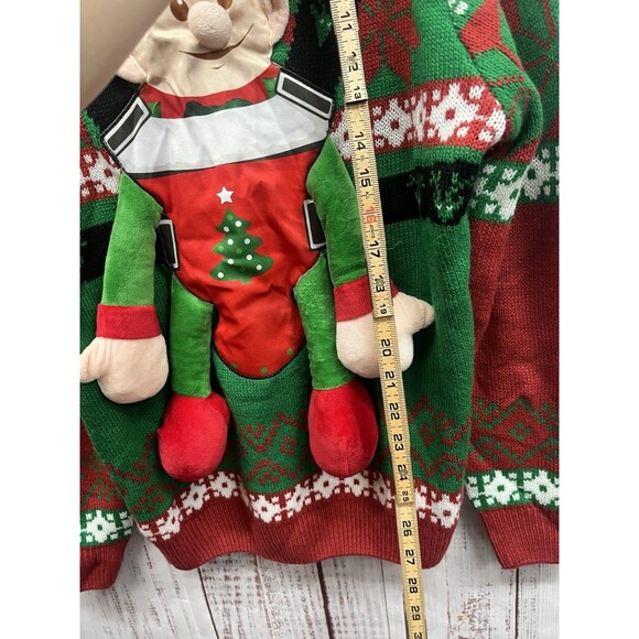Party Sweater Dec 25th Christmas Fireplace Detachable Stocking Pullover Mens L - Picture 6 of 8